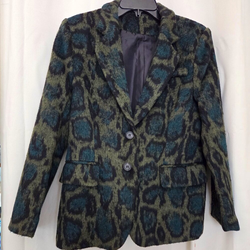 KELLY OBI  Green & Black Leopard Print Blazer. Sz M